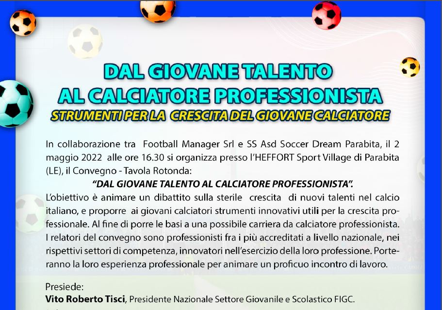 Oggi a Lecce il convegno "Dal giovane talento al calciatore professionista" con Vito Tisci